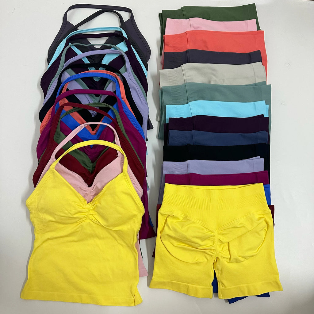 Impact Yoga Set Women Padded Halter Tank Top Scrunch Butt Lifting Gym Shorts Set Summer Sportswear Workout Clothes