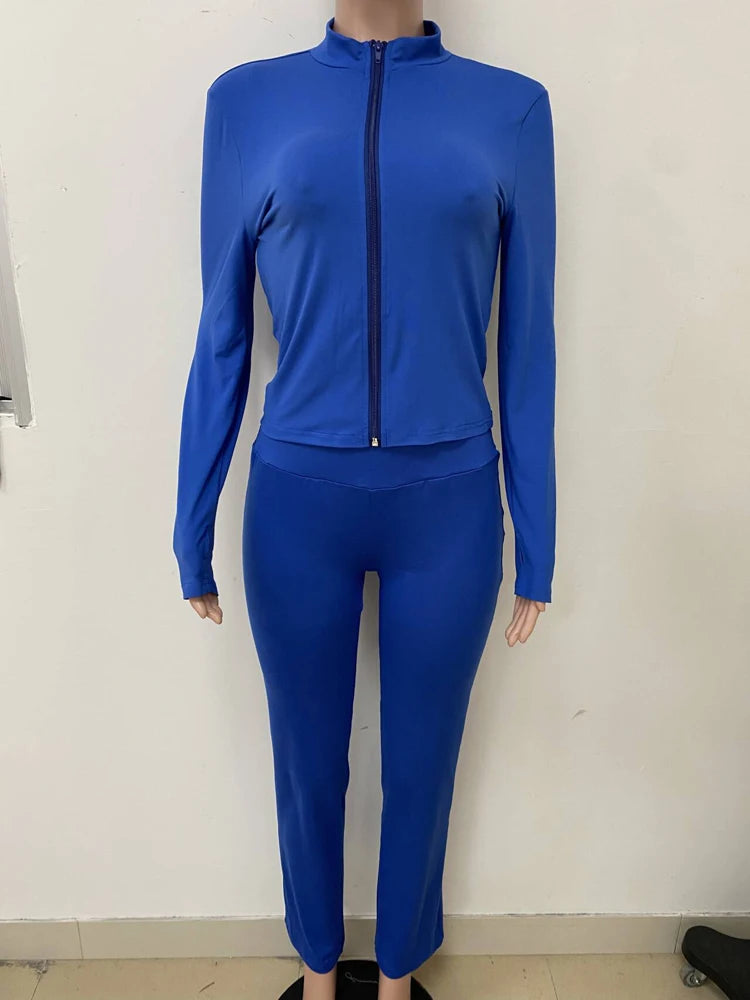 Loungewear Tracksuits Womens 2 Two Piece Set Activewear Full Sleeve Zip up Crop Top and High Waist Slim Long Pants Sets Outfit