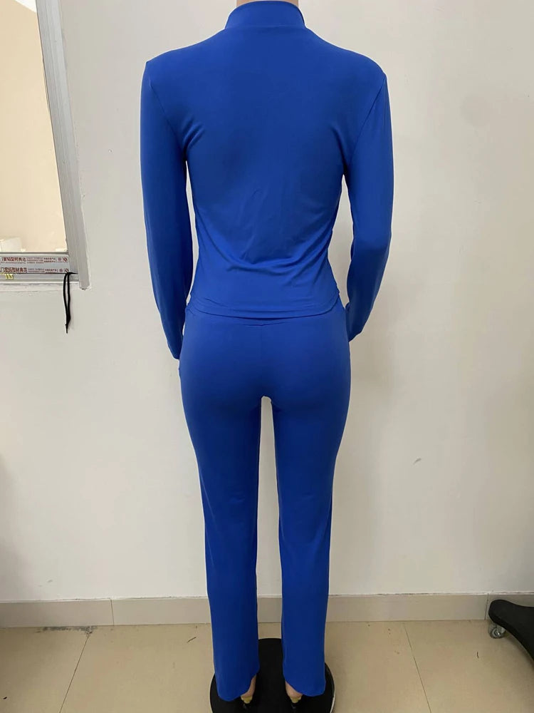 Loungewear Tracksuits Womens 2 Two Piece Set Activewear Full Sleeve Zip up Crop Top and High Waist Slim Long Pants Sets Outfit