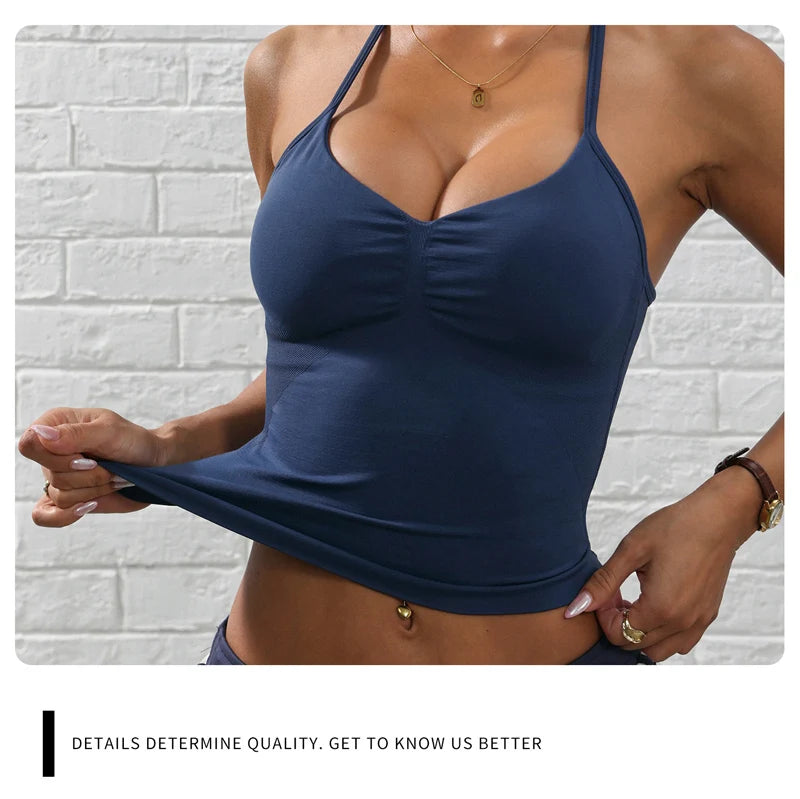 Adjustable Strappy Gym Top Backless Gym Clothes Women Scrunch Bra Removable Cups Yoga Tank Workout Outfits Tops Sports Vest