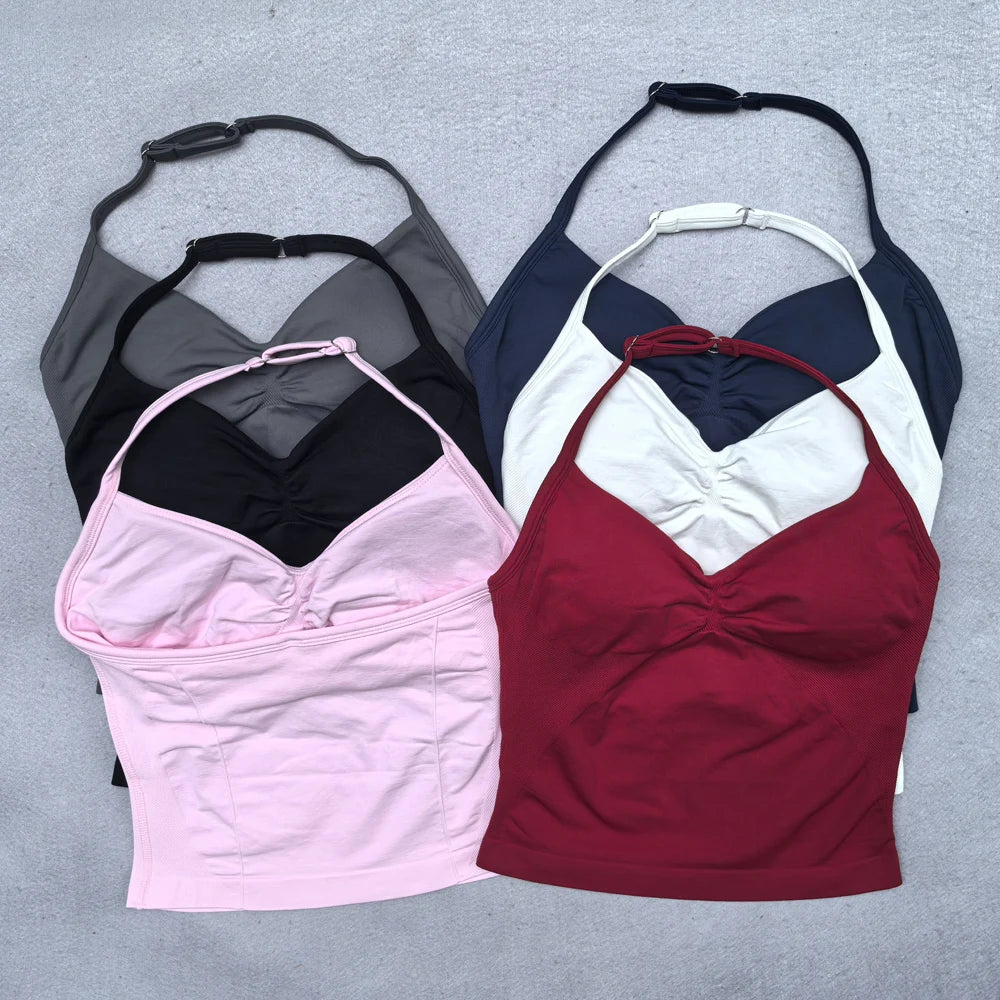 2 Pieces Yoga Set Women Backless Halter Tops High Waist Seamless Shorts Gym Suit Fitness Clothes Sportswear Workout Sets