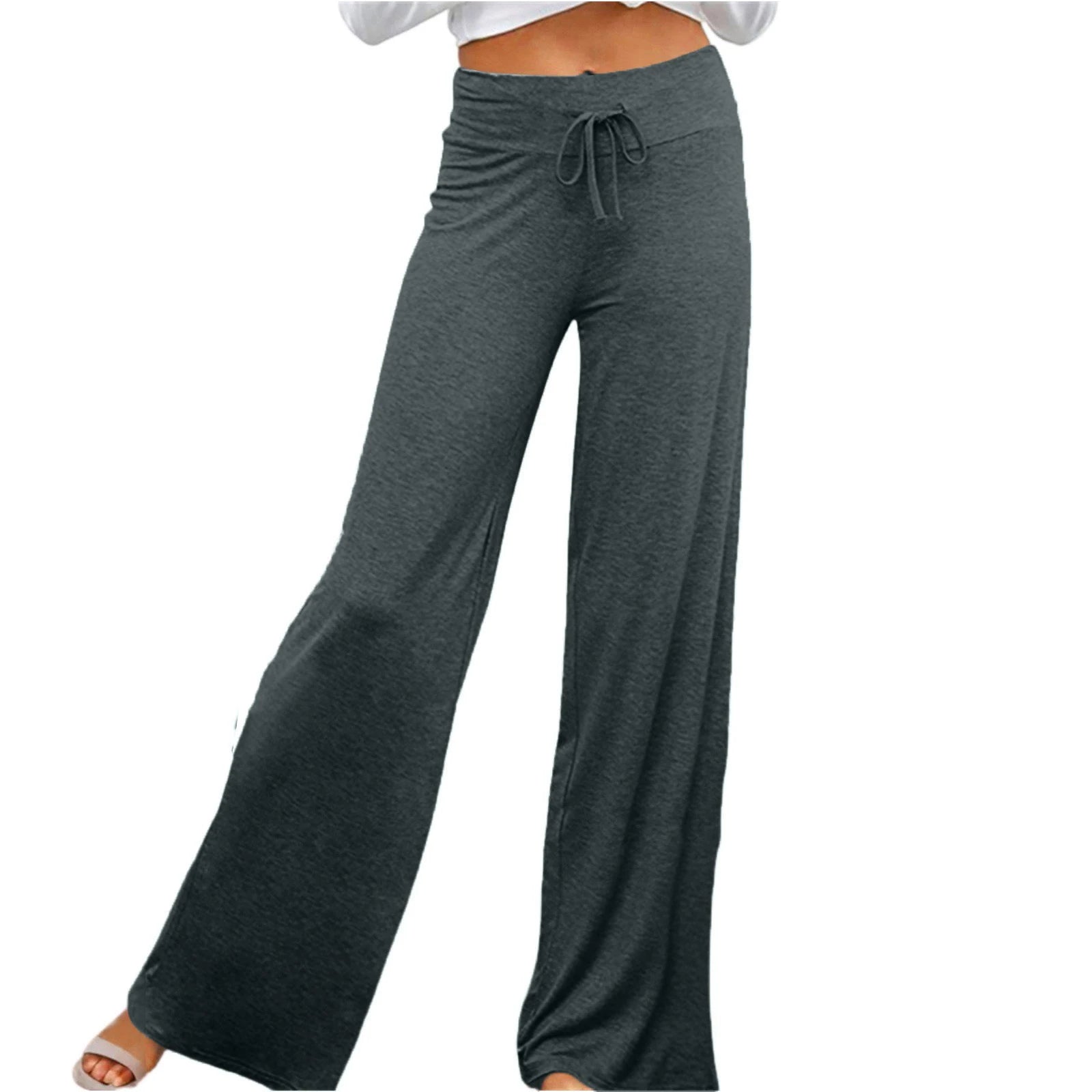 Activewear Women Wide Leg Pants Casual Cotton Yoga Pants With Pockets High Waist Drawstring Baggy Sweatpants Flare Leggings