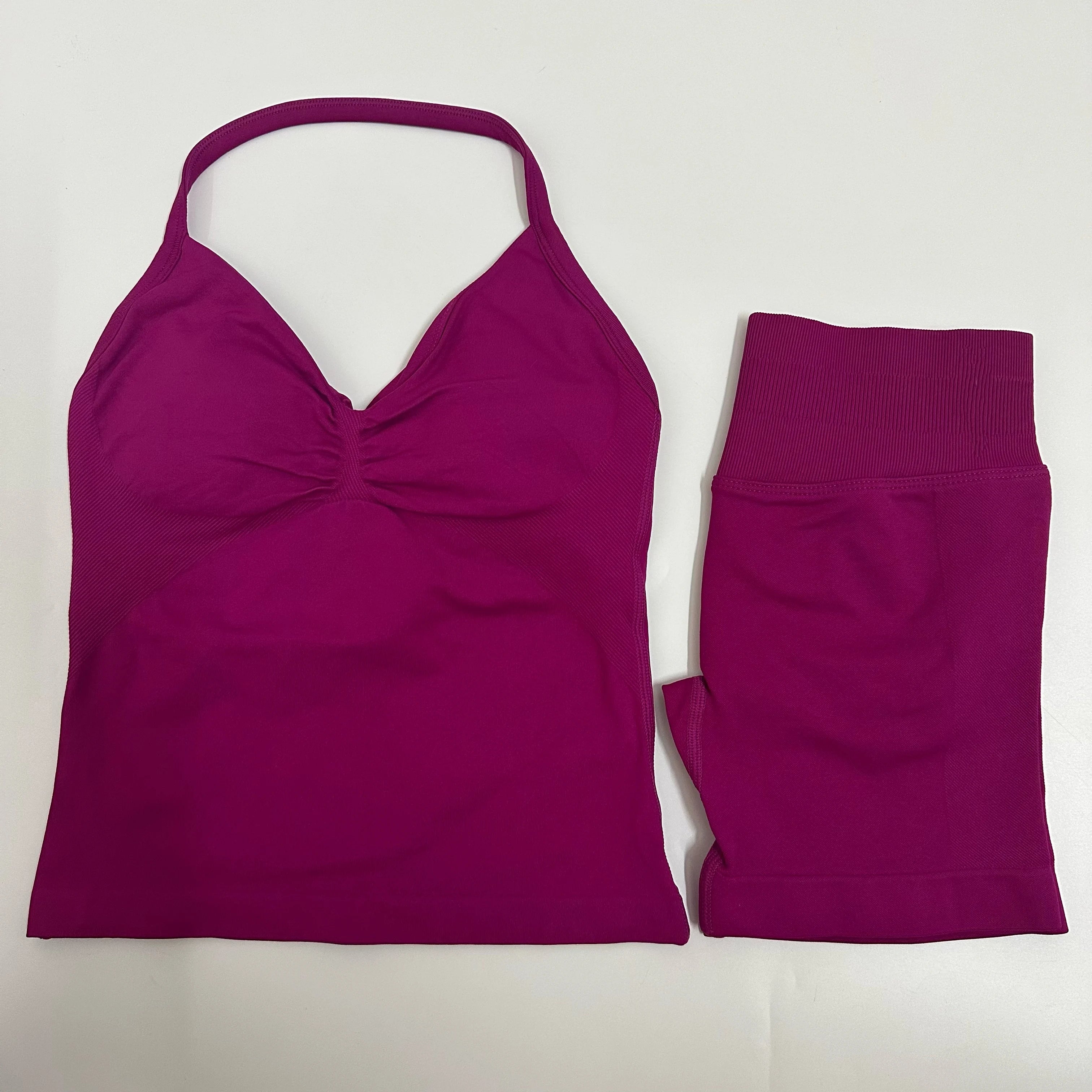 Impact Yoga Set Women Padded Halter Tank Top Scrunch Butt Lifting Gym Shorts Set Summer Sportswear Workout Clothes