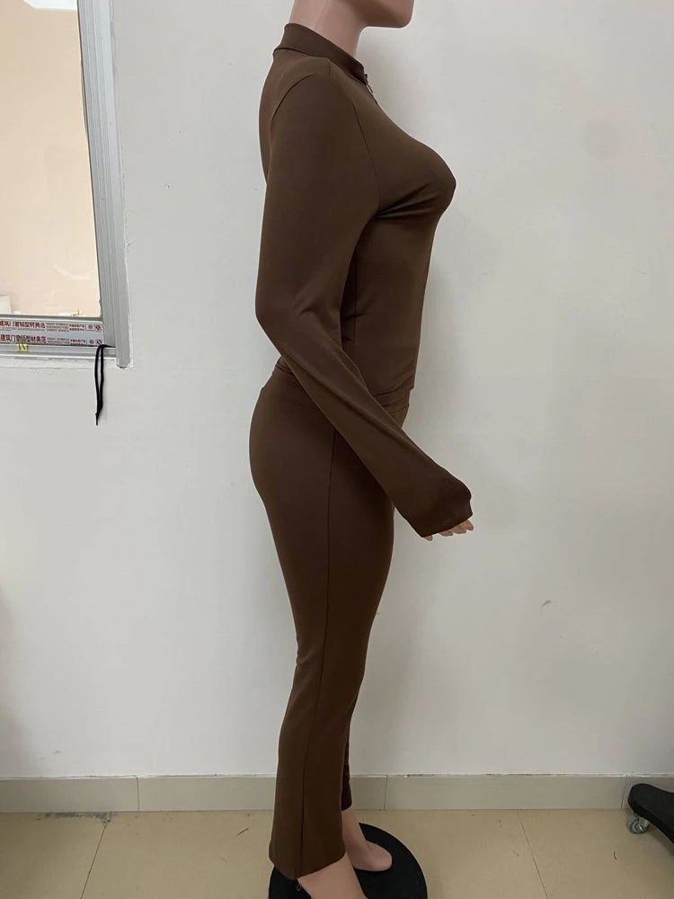 Loungewear Tracksuits Womens 2 Two Piece Set Activewear Full Sleeve Zip up Crop Top and High Waist Slim Long Pants Sets Outfit
