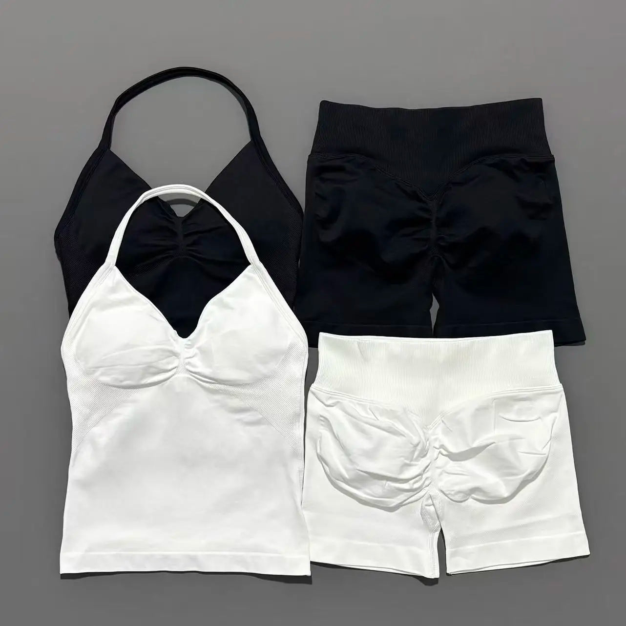 2 Pieces Impact Sports Set Women Backless Tank Yoga Tops High Waist Scrunch Seamless Shorts Sport Gym Set Sportswear Workout Set