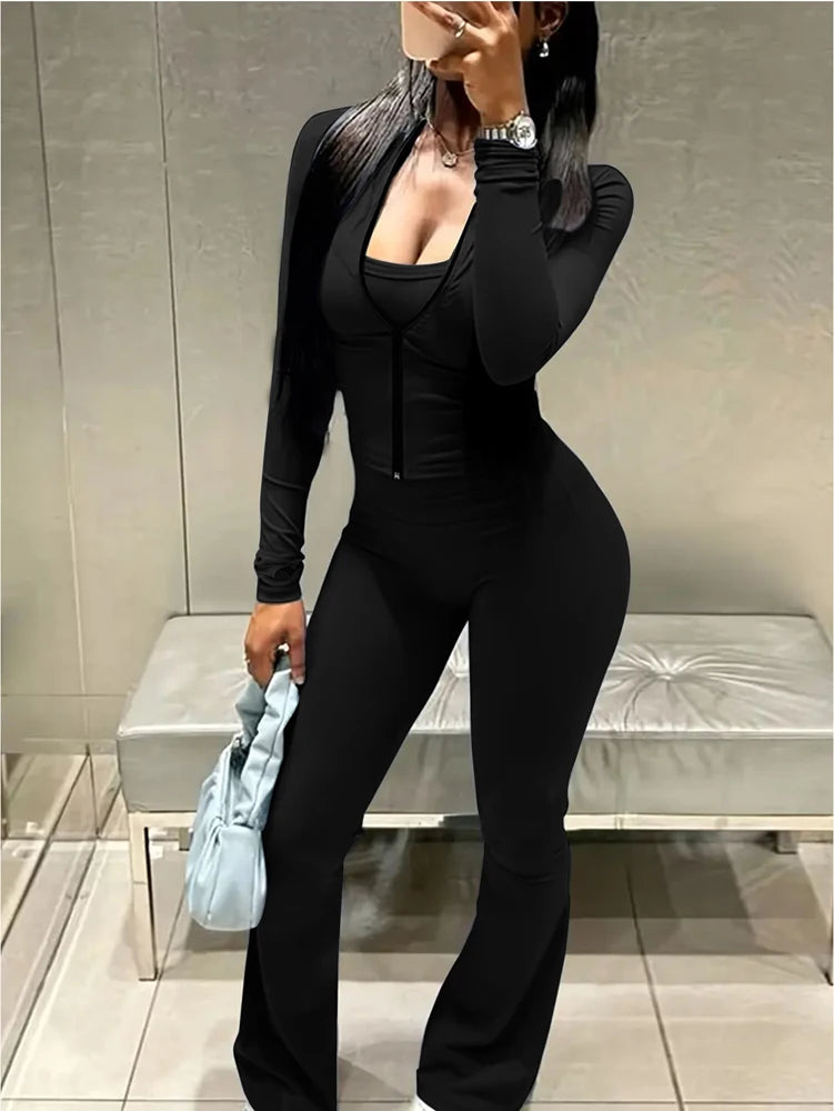 Loungewear Tracksuits Womens 2 Two Piece Set Activewear Full Sleeve Zip up Crop Top and High Waist Slim Long Pants Sets Outfit