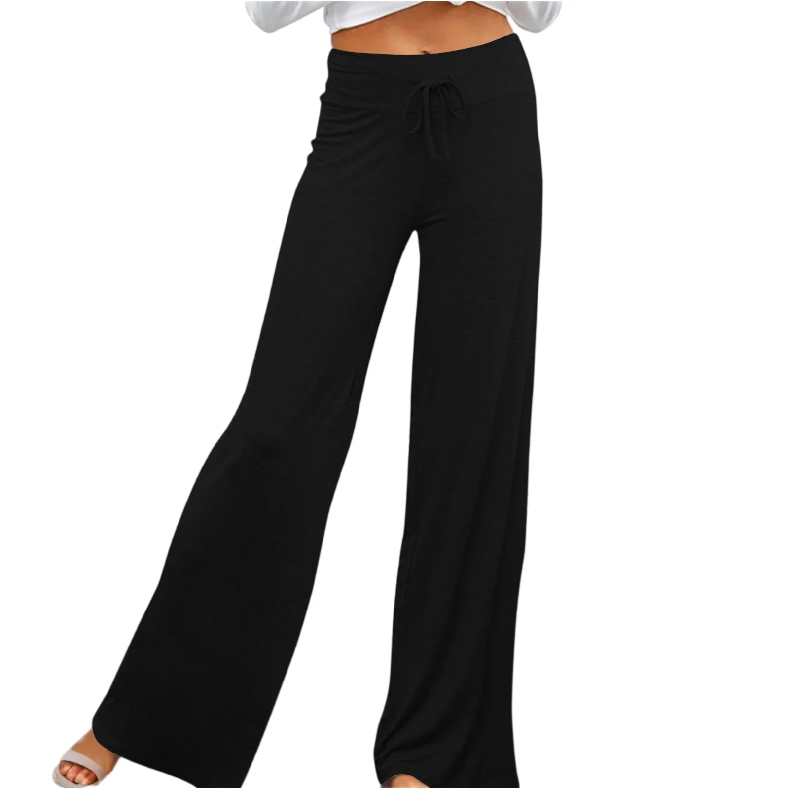 Activewear Women Wide Leg Pants Casual Cotton Yoga Pants With Pockets High Waist Drawstring Baggy Sweatpants Flare Leggings