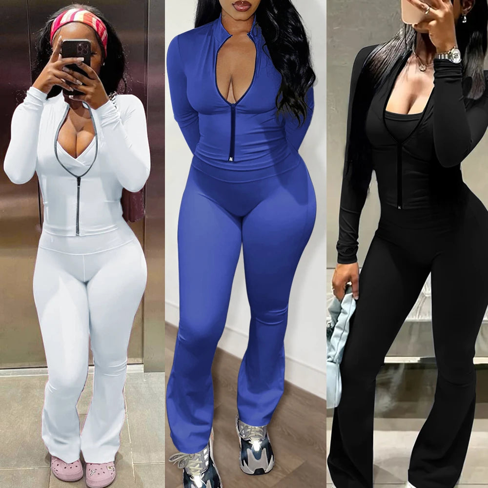 Loungewear Tracksuits Womens 2 Two Piece Set Activewear Full Sleeve Zip up Crop Top and High Waist Slim Long Pants Sets Outfit