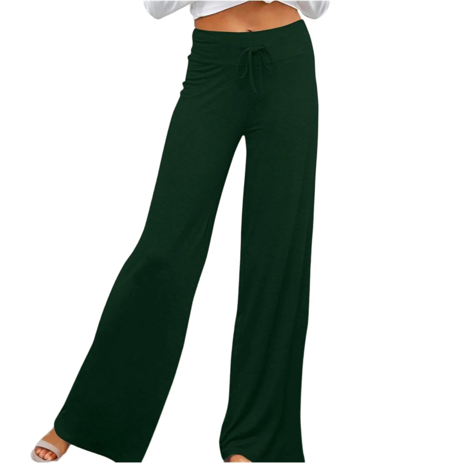 Activewear Women Wide Leg Pants Casual Cotton Yoga Pants With Pockets High Waist Drawstring Baggy Sweatpants Flare Leggings