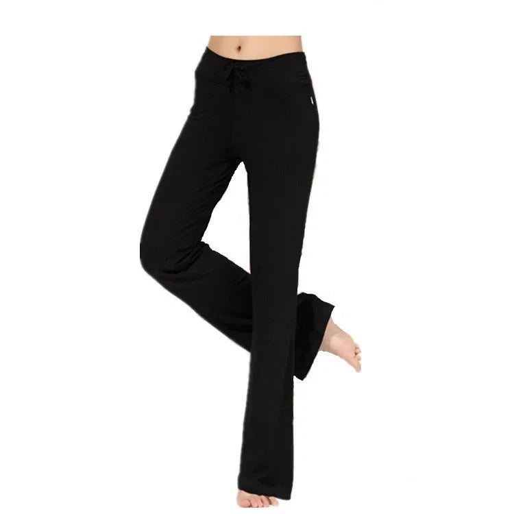 Activewear Women Wide Leg Pants Casual Cotton Yoga Pants With Pockets High Waist Drawstring Baggy Sweatpants Flare Leggings