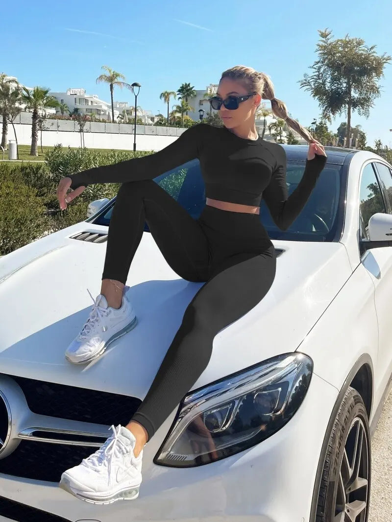 Yoga Clothes 2 Piece Set Women Long Pants Workout Suit Stretchy Soft for Gym Running