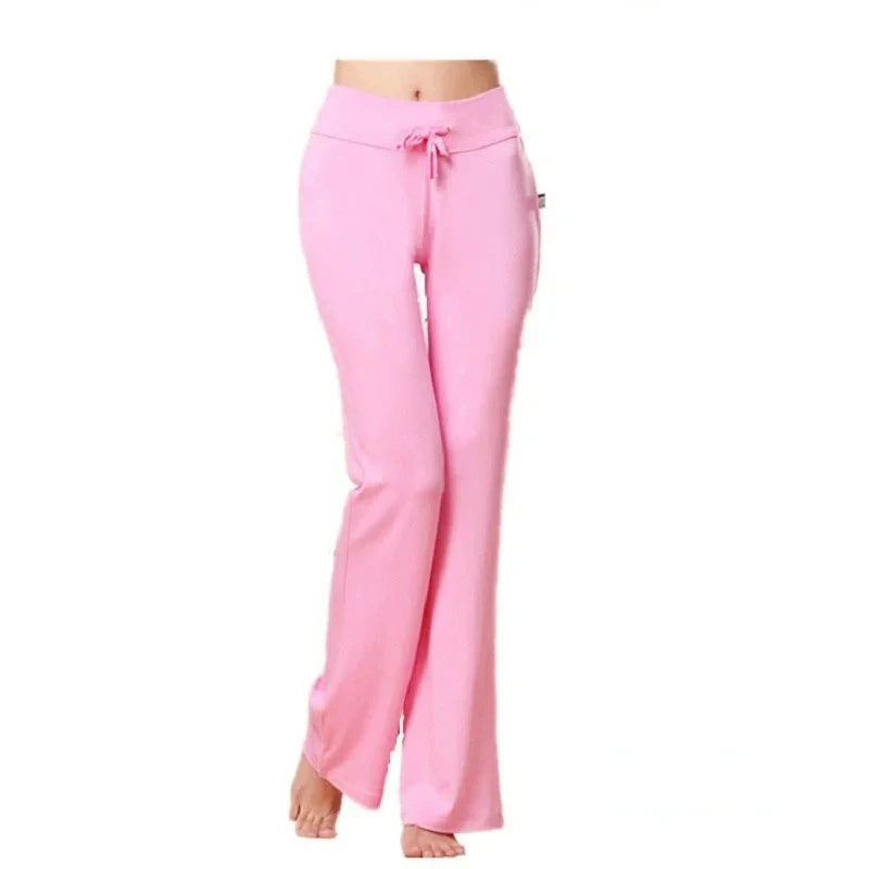 Activewear Women Wide Leg Pants Casual Cotton Yoga Pants With Pockets High Waist Drawstring Baggy Sweatpants Flare Leggings