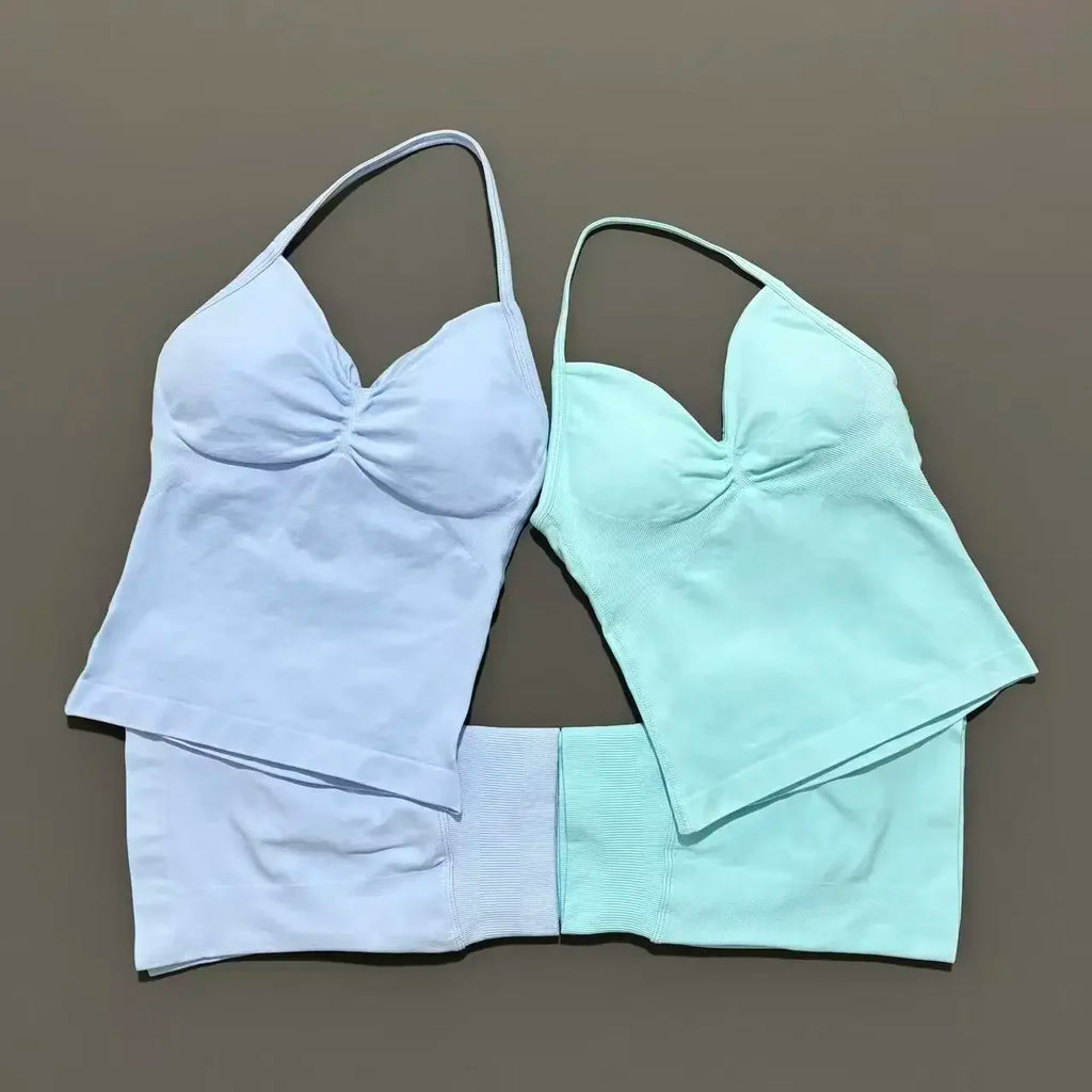 2 Pieces Impact Sports Set Women Backless Tank Yoga Tops High Waist Scrunch Seamless Shorts Sport Gym Set Sportswear Workout Set