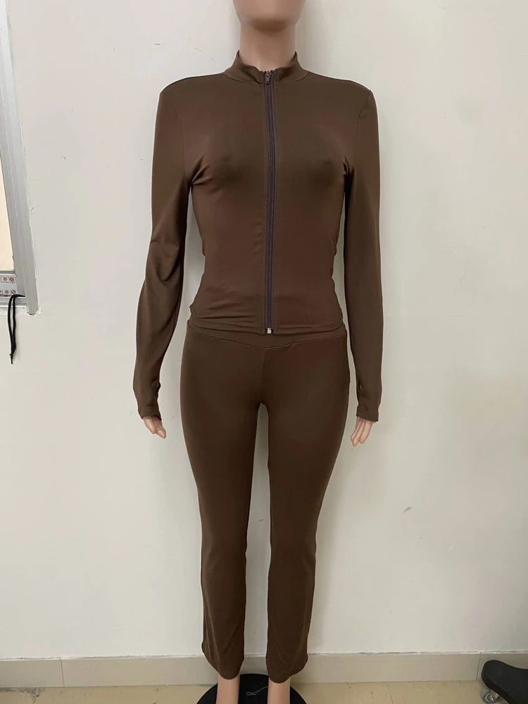 Loungewear Tracksuits Womens 2 Two Piece Set Activewear Full Sleeve Zip up Crop Top and High Waist Slim Long Pants Sets Outfit