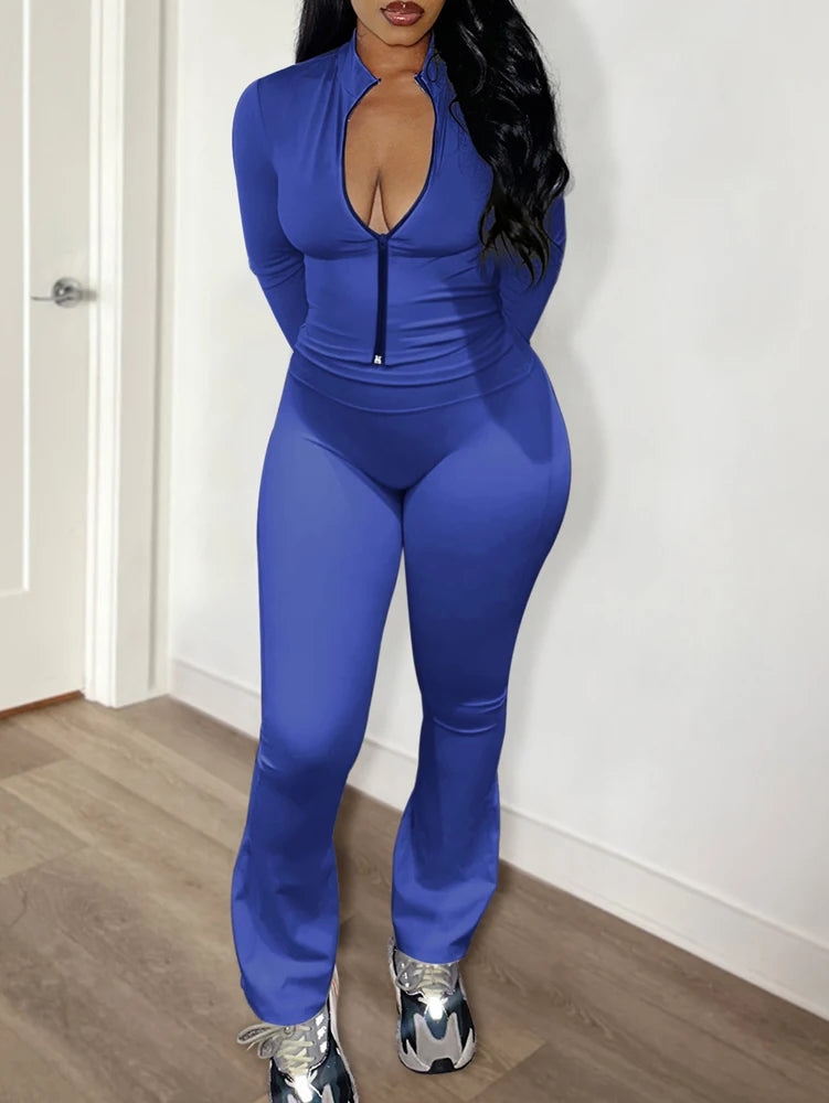 Loungewear Tracksuits Womens 2 Two Piece Set Activewear Full Sleeve Zip up Crop Top and High Waist Slim Long Pants Sets Outfit
