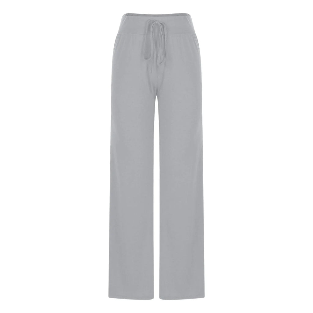 Activewear Women Wide Leg Pants Casual Cotton Yoga Pants With Pockets High Waist Drawstring Baggy Sweatpants Flare Leggings