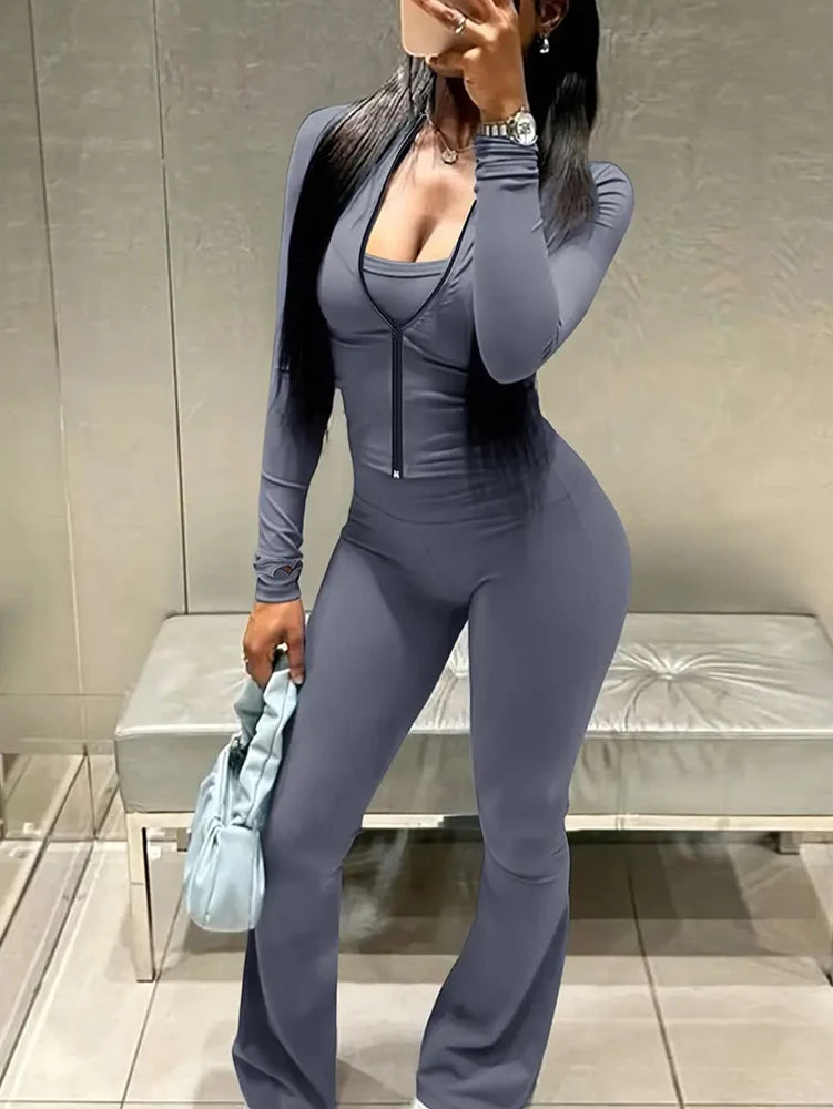 Loungewear Tracksuits Womens 2 Two Piece Set Activewear Full Sleeve Zip up Crop Top and High Waist Slim Long Pants Sets Outfit