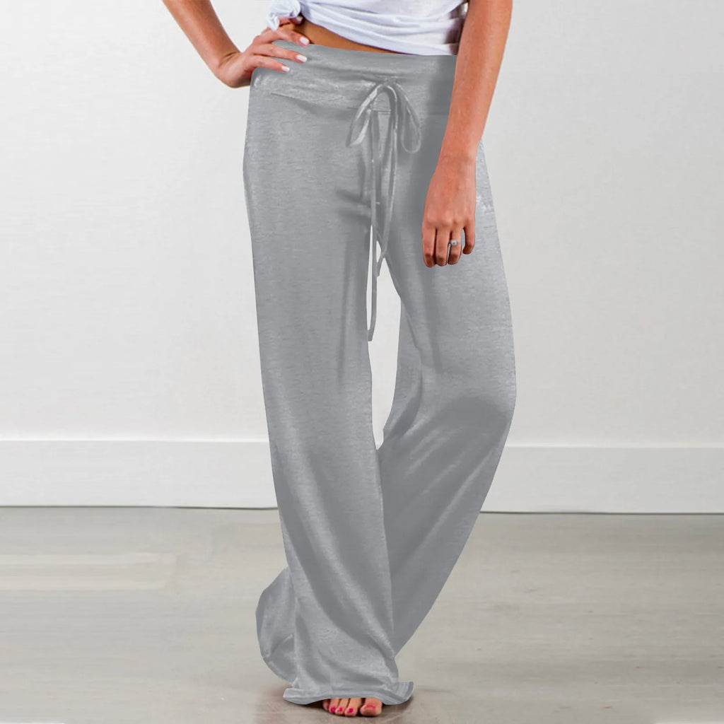 Activewear Women Wide Leg Pants Casual Cotton Yoga Pants With Pockets High Waist Drawstring Baggy Sweatpants Flare Leggings