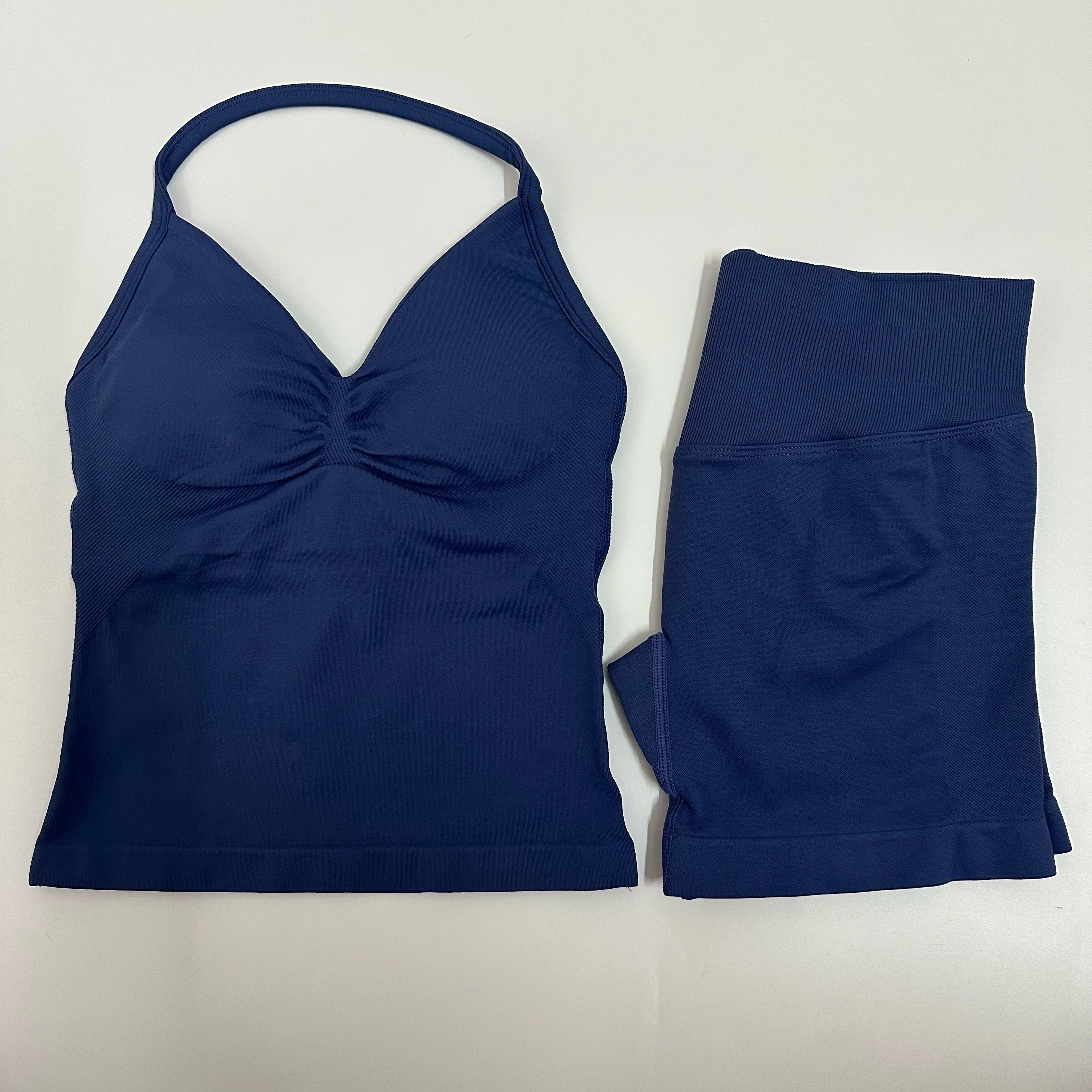 Impact Yoga Set Women Padded Halter Tank Top Scrunch Butt Lifting Gym Shorts Set Summer Sportswear Workout Clothes