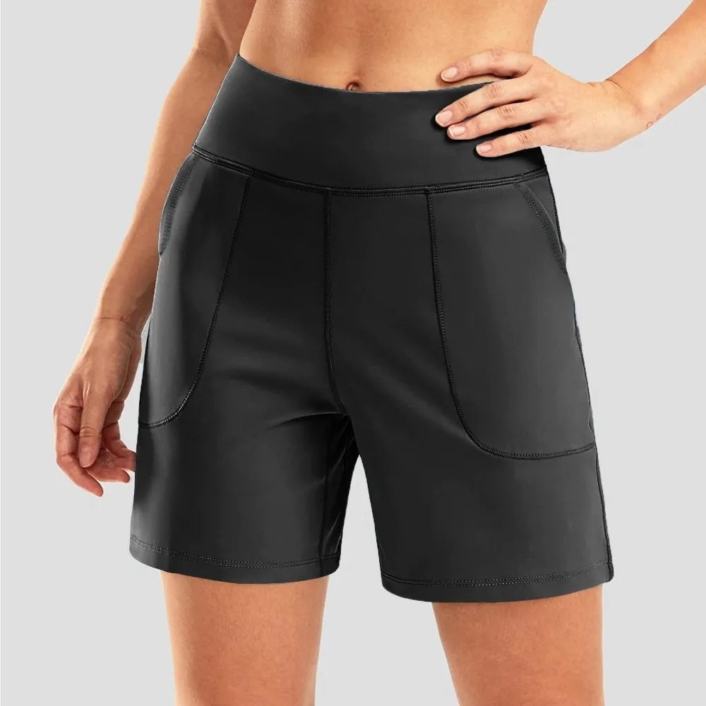 Active Wear Elastic Waist Women Running Shorts High Waist with Pockets Sport Shorts Breathable Comfortable Yoga Pants Workout