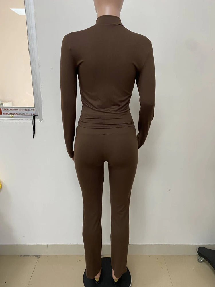 Loungewear Tracksuits Womens 2 Two Piece Set Activewear Full Sleeve Zip up Crop Top and High Waist Slim Long Pants Sets Outfit