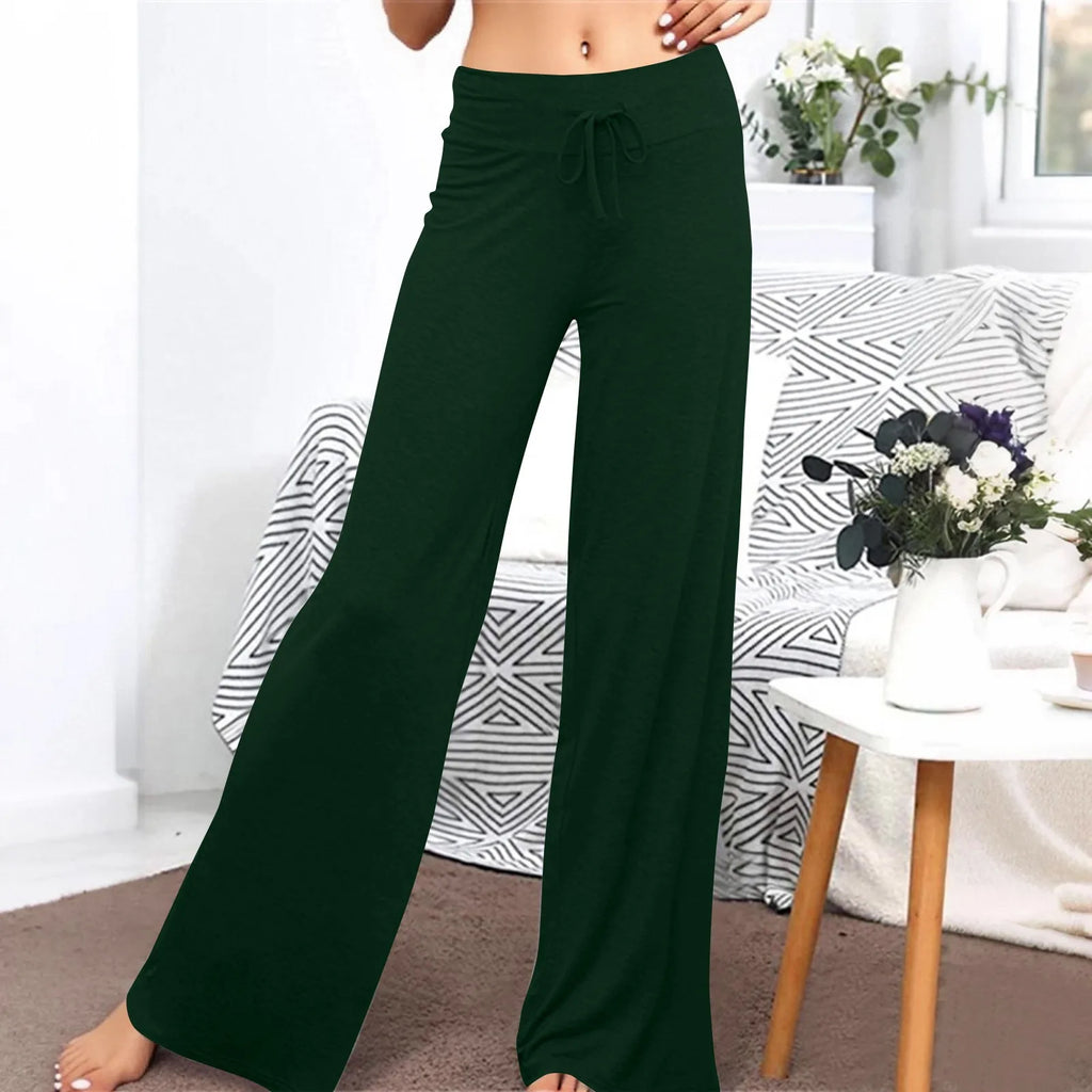 Activewear Women Wide Leg Pants Casual Cotton Yoga Pants With Pockets High Waist Drawstring Baggy Sweatpants Flare Leggings