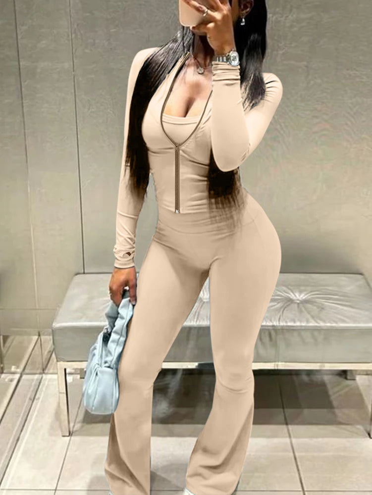 Loungewear Tracksuits Womens 2 Two Piece Set Activewear Full Sleeve Zip up Crop Top and High Waist Slim Long Pants Sets Outfit