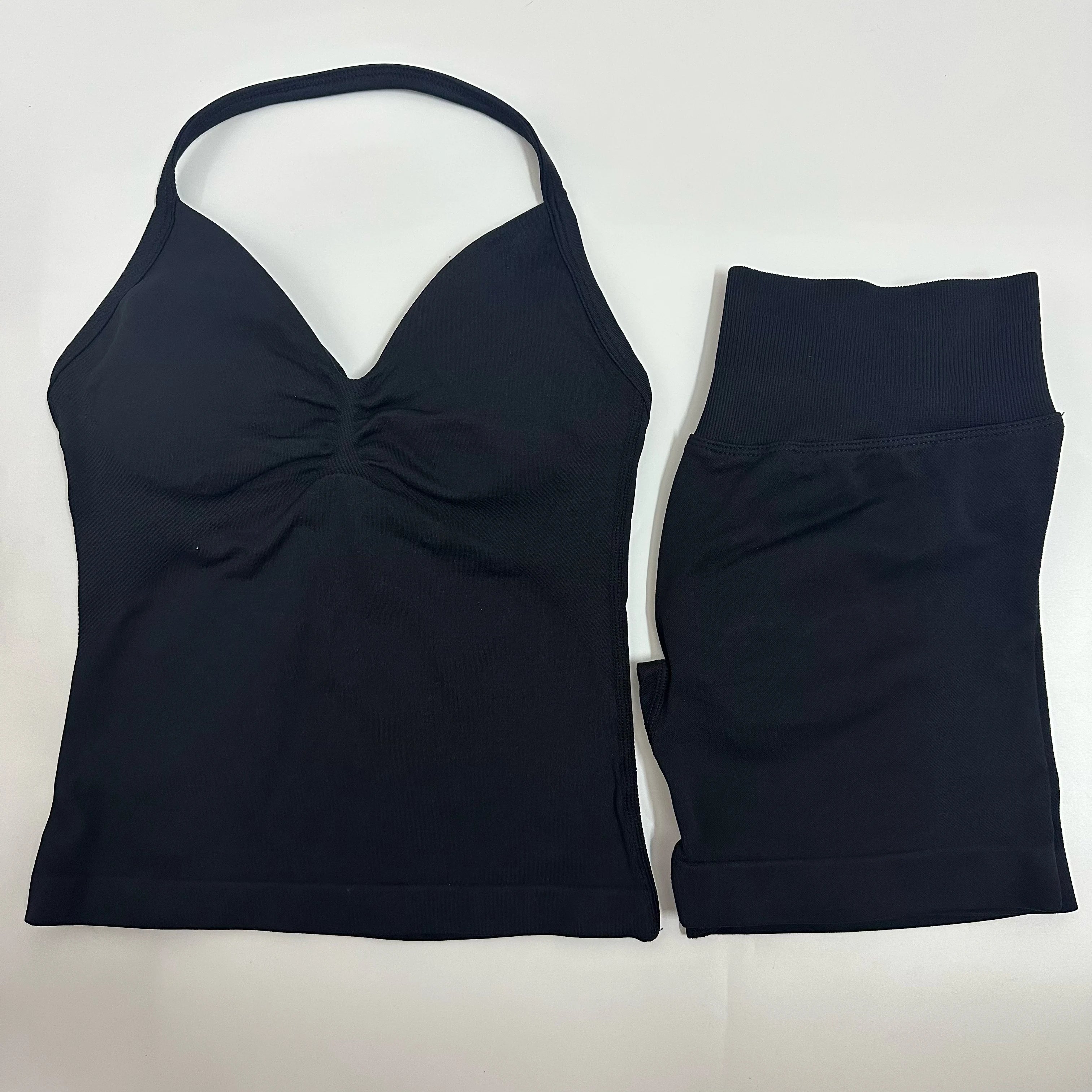 Impact Yoga Set Women Padded Halter Tank Top Scrunch Butt Lifting Gym Shorts Set Summer Sportswear Workout Clothes