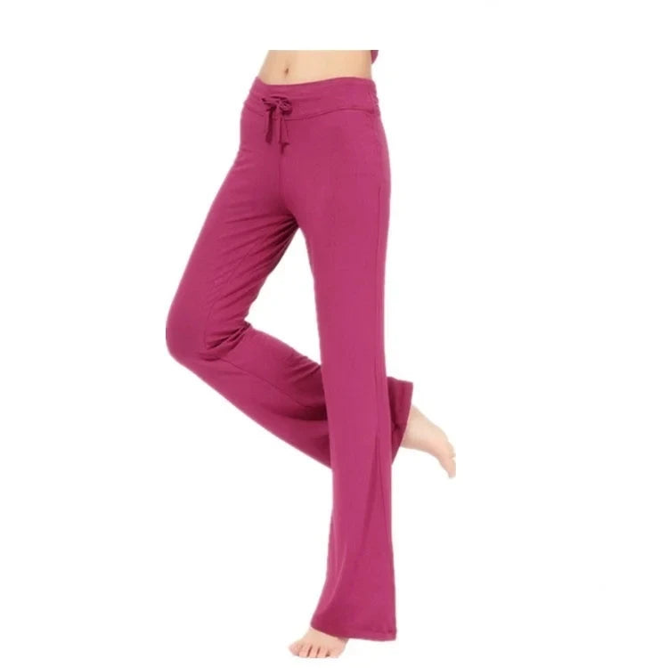 Activewear Women Wide Leg Pants Casual Cotton Yoga Pants With Pockets High Waist Drawstring Baggy Sweatpants Flare Leggings
