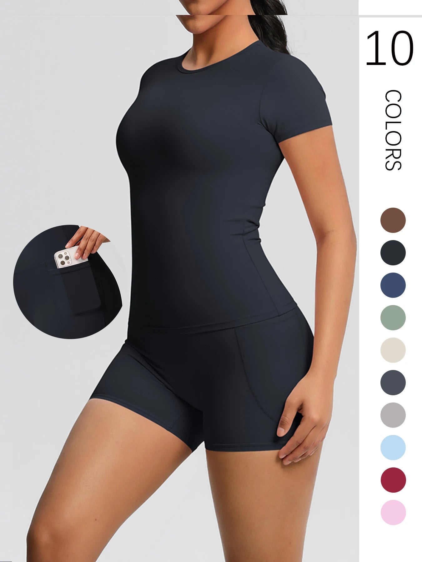 Workout Sportswear 2Pcs Piece Female Yoga Shirt Push Up Workout Clothes Women Outdoors Sport  High Waist  Fitness Sport Shorts