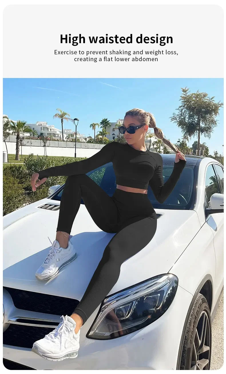 Yoga Clothes 2 Piece Set Women Long Pants Workout Suit Stretchy Soft for Gym Running