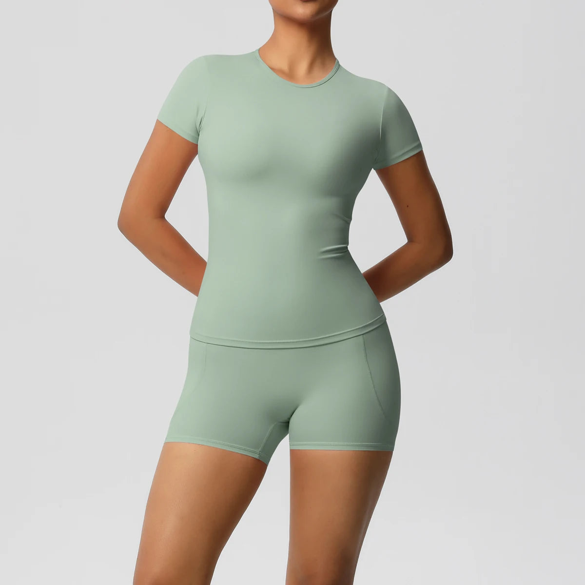 Workout Sportswear 2Pcs Piece Female Yoga Shirt Push Up Workout Clothes Women Outdoors Sport  High Waist  Fitness Sport Shorts