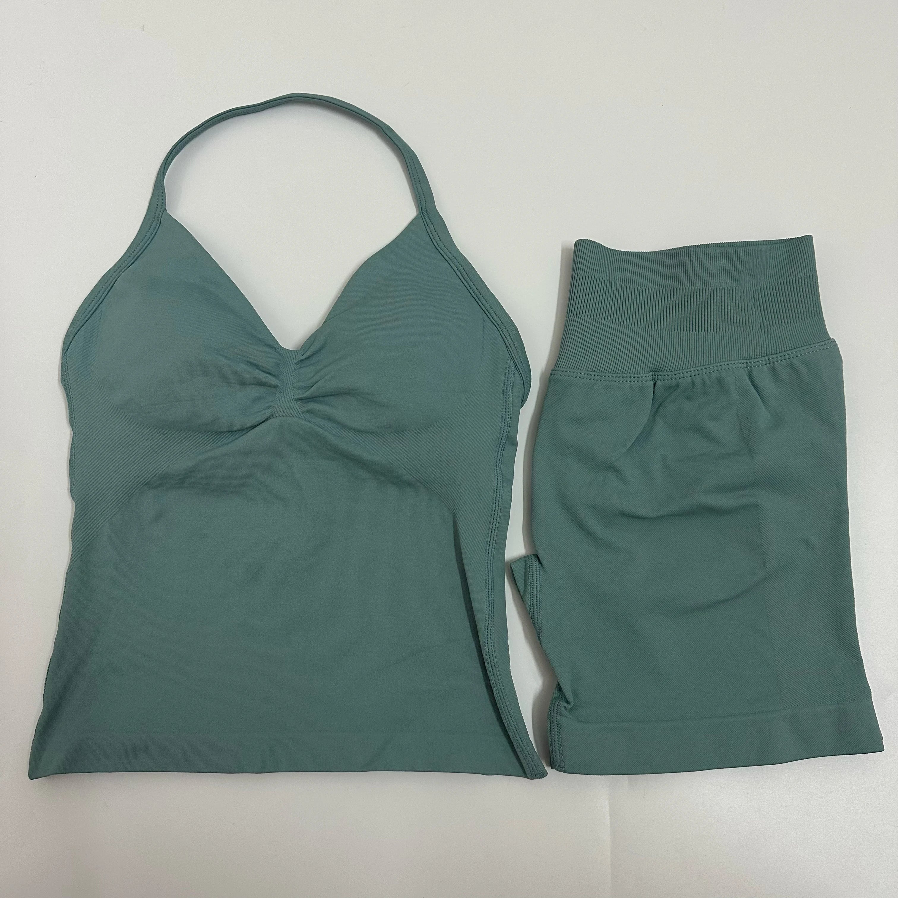 Impact Yoga Set Women Padded Halter Tank Top Scrunch Butt Lifting Gym Shorts Set Summer Sportswear Workout Clothes