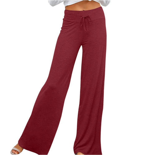 Activewear Women Wide Leg Pants Casual Cotton Yoga Pants With Pockets High Waist Drawstring Baggy Sweatpants Flare Leggings